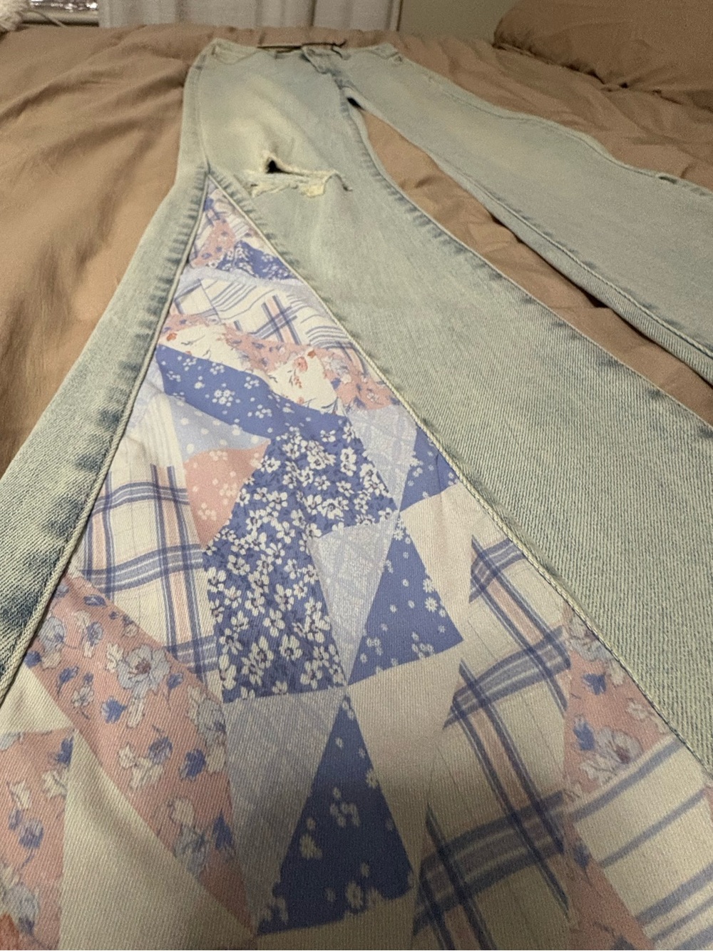 Forever 21 Light Blue Flare Jeans with Printed Inset Panels - Picture 3 of 6